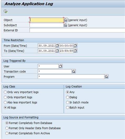 相关介绍 <b>SAP</b> 应用日志（Application <b>Log</b>）是用于创建、保存和分析系统消息的工具。应用程序事件可以集中记录在应用程序日志中。 应用程序日志提供了一个基础结构（应用程序日志是由多个表组成的表结构），用于收集日志中的消息和异常，保存，读取和删除数据库中的日志并显示它. . How to create slg1 log in sap abap